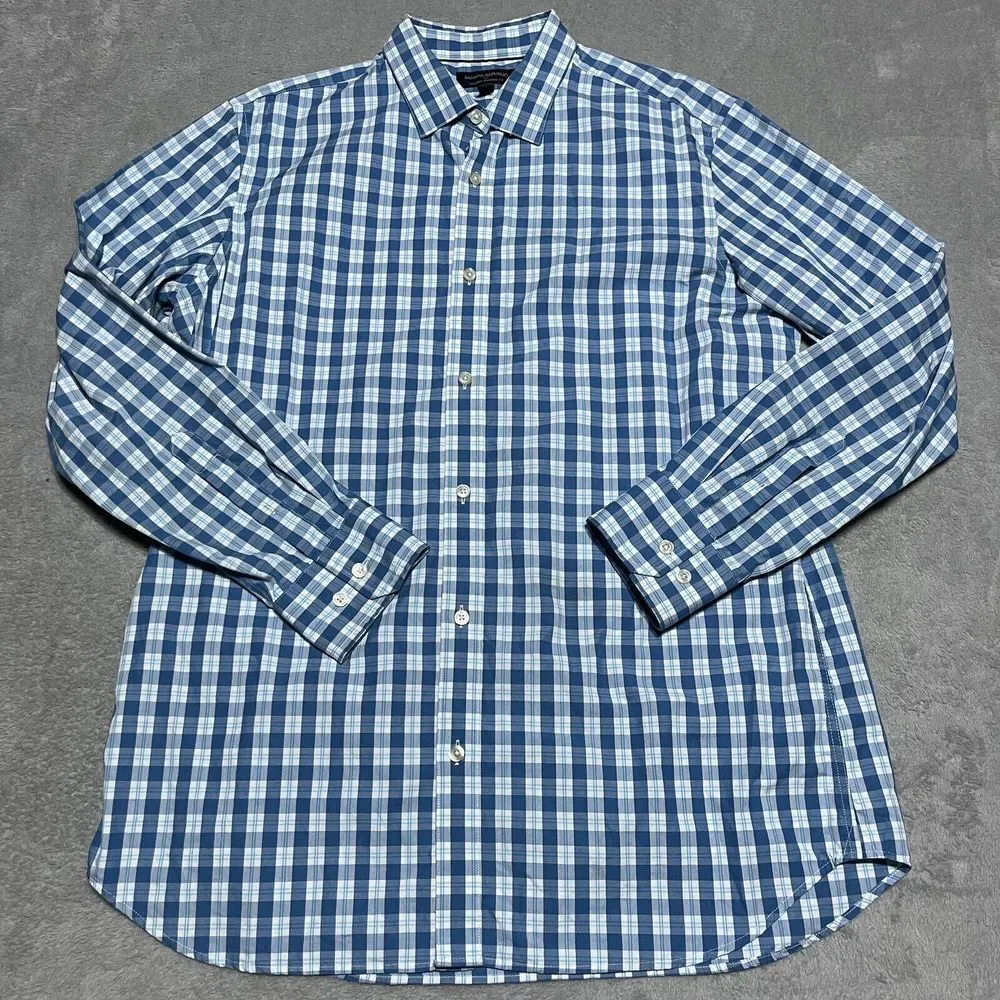 Banana Republic Shirt Mens Large‎ Blue Plaid Long Sleeve Button Front Preppy